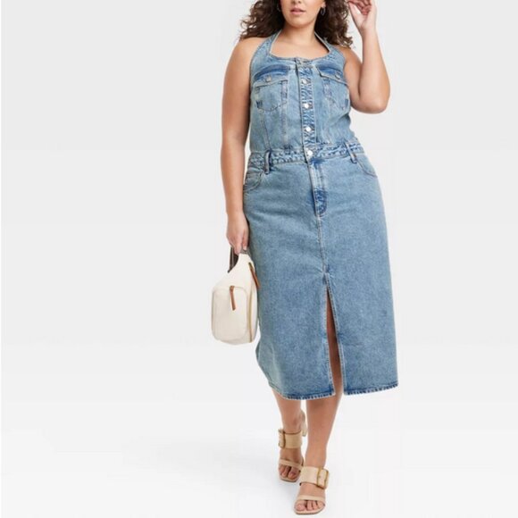 Universal Thread Denim Halter Midi Dress NWT - Picture 4 of 13